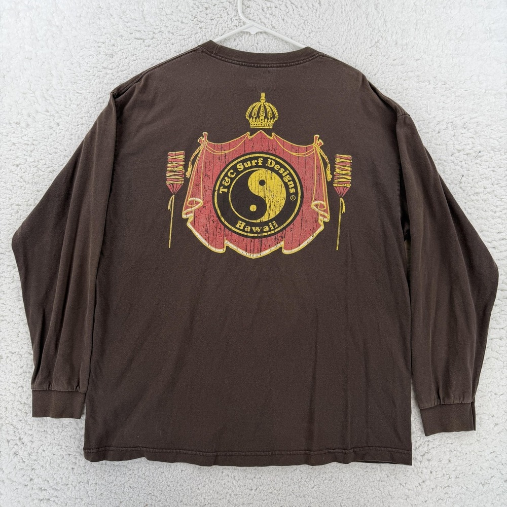 T&C Surf Designs Shirt Mens XL Brown Yin Yang Hawaii Long Sleeve T-Shirt Surf